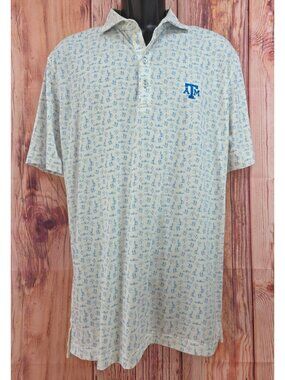 Johnnie-O Texas A&M Mens Polo Large Surfboard Pattern White & Blue UPF 50